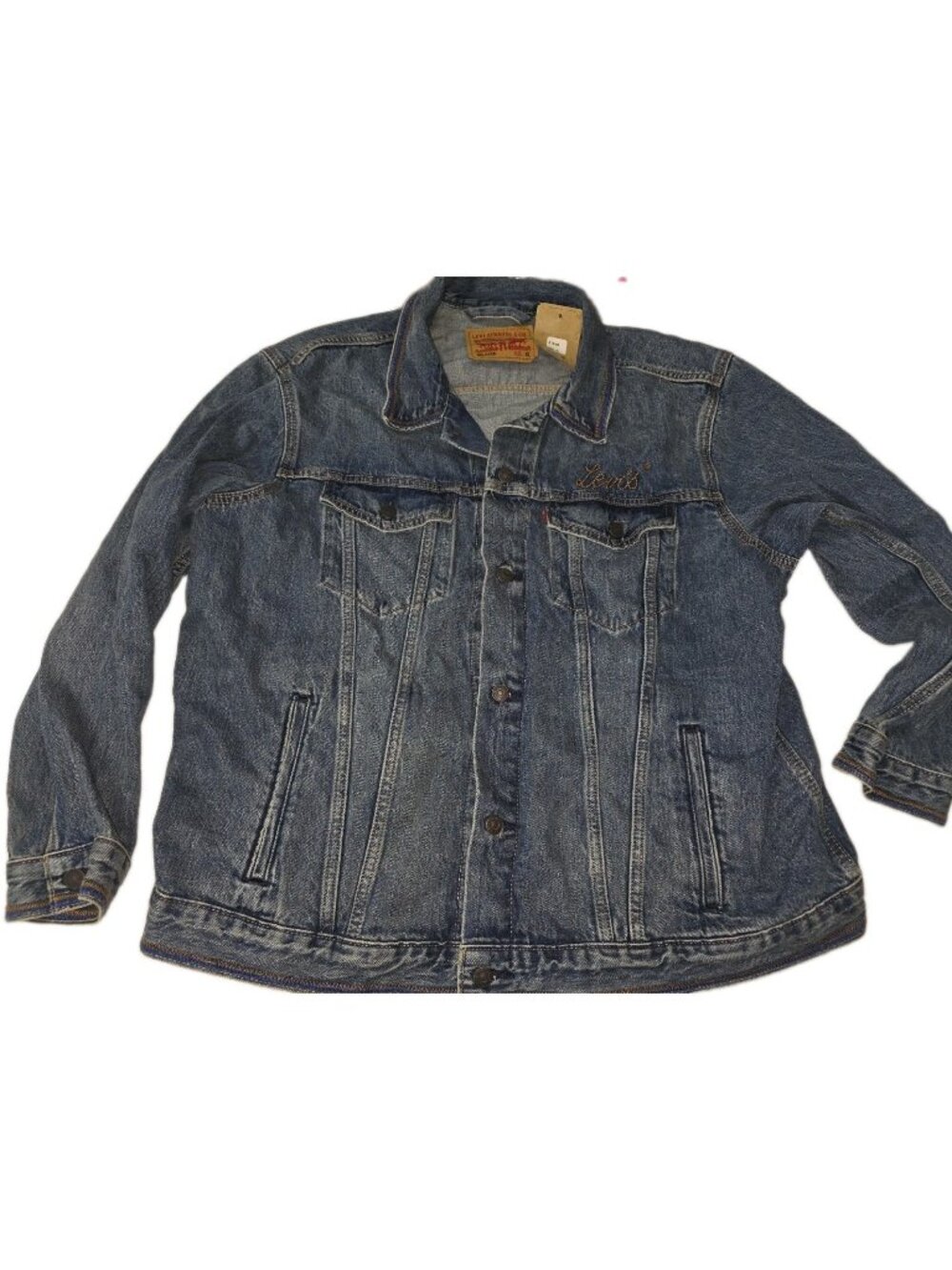 Levi’s men’s XL Relaxed Denim Trucker Jacket Embroidered Logo Blue NWT. Wl528